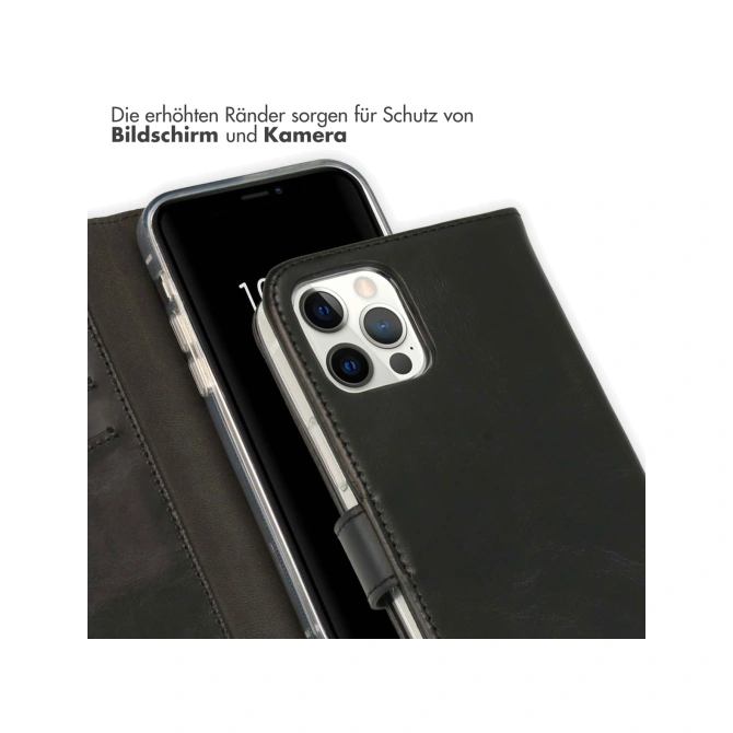 Selencia Echt Leren Bookcase Apple iPhone 12 (Pro) - Zwart