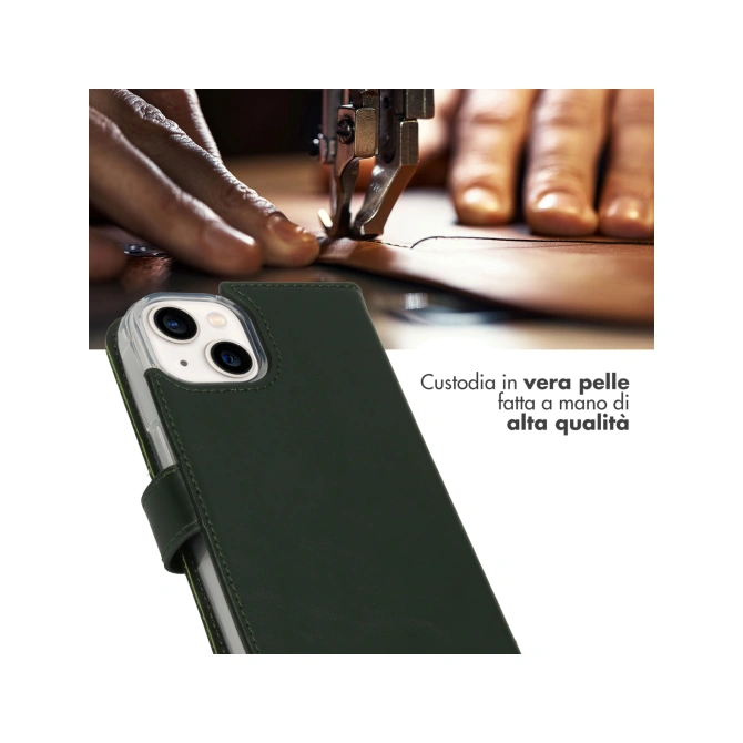 Selencia Echt Leren Bookcase Apple iPhone 14 - Groen