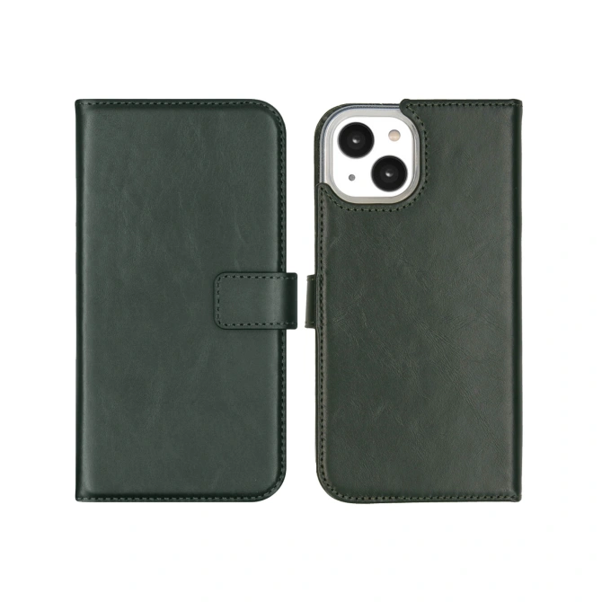 Selencia Echt Leren Bookcase Apple iPhone 14 - Groen