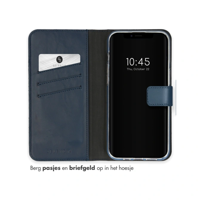 Selencia Echt Leren Bookcase Apple iPhone 15 - Blauw