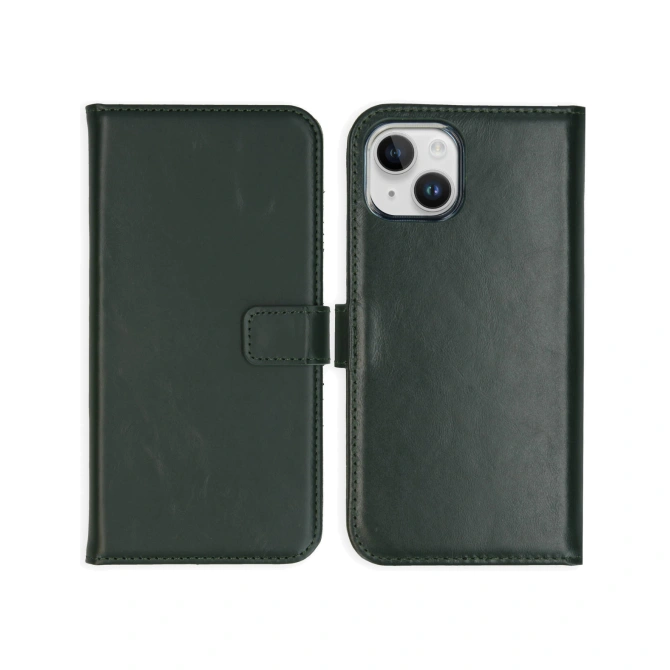 Selencia Echt Leren Bookcase Apple iPhone 15 - Groen