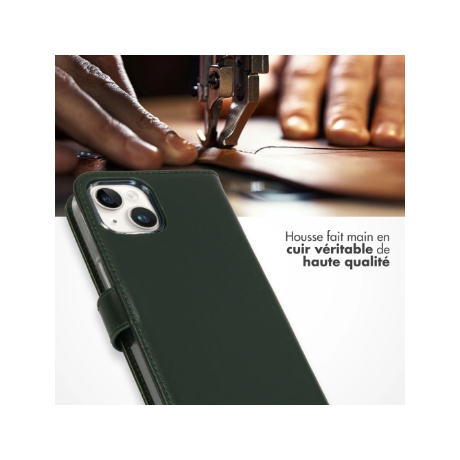 Selencia Echt Leren Bookcase Apple iPhone 15 - Groen