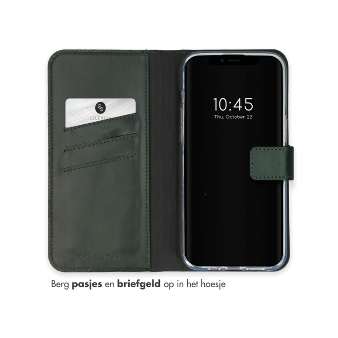 Selencia Echt Leren Bookcase Apple iPhone 15 - Groen
