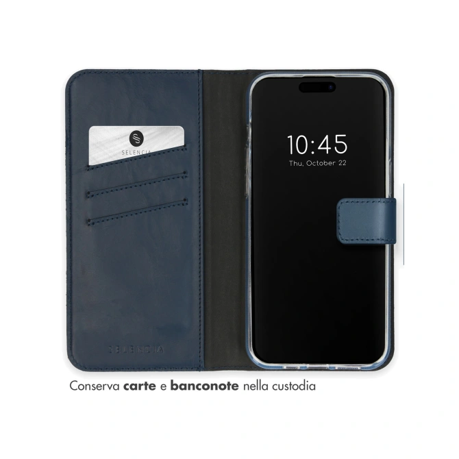 Selencia Echt Leren Bookcase Apple iPhone 15 Pro - Blauw