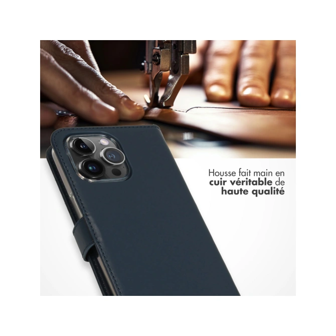 Selencia Echt Leren Bookcase Apple iPhone 15 Pro Max - Blauw