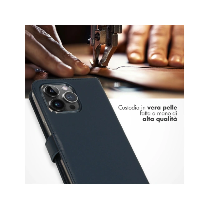 Selencia Echt Leren Bookcase Apple iPhone 15 Pro Max - Blauw