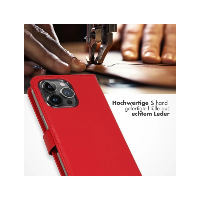 Selencia Echt Leren Bookcase Apple iPhone 15 Pro Max - Rood