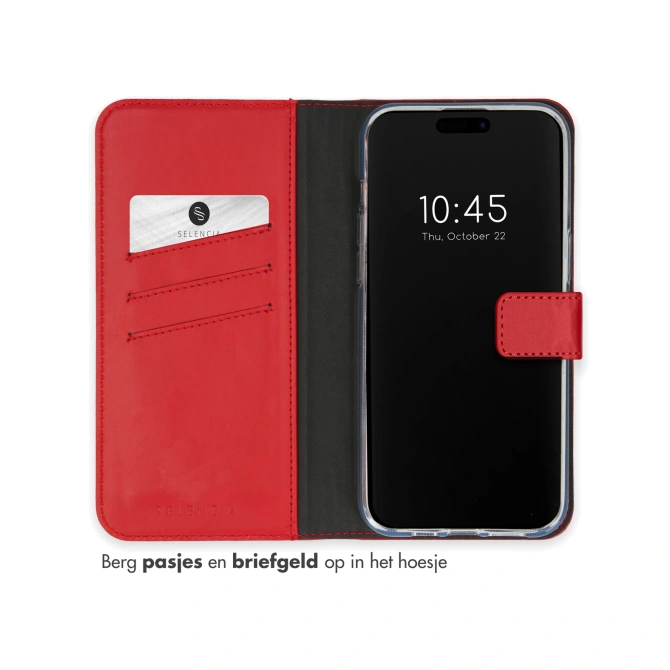 Selencia Echt Leren Bookcase Apple iPhone 15 Pro Max - Rood