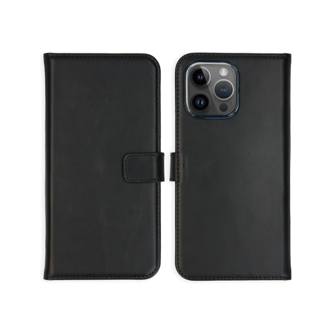 Selencia Echt Leren Bookcase Apple iPhone 15 Pro Max - Zwart