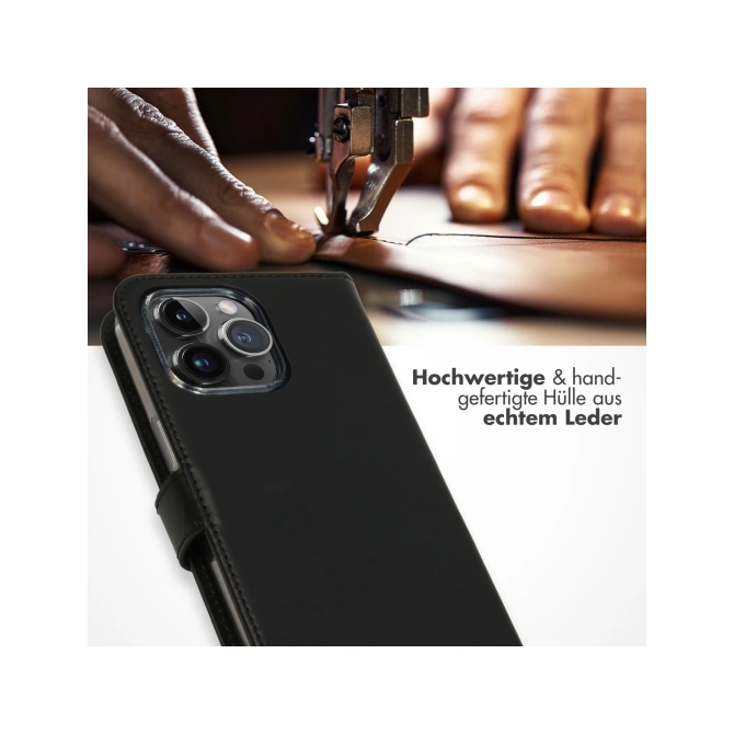 Selencia Echt Leren Bookcase Apple iPhone 15 Pro Max - Zwart