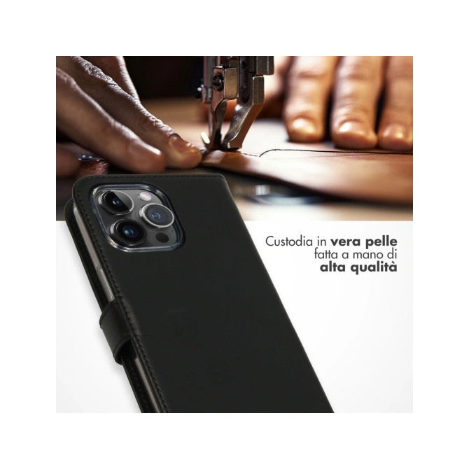Selencia Echt Leren Bookcase Apple iPhone 15 Pro Max - Zwart