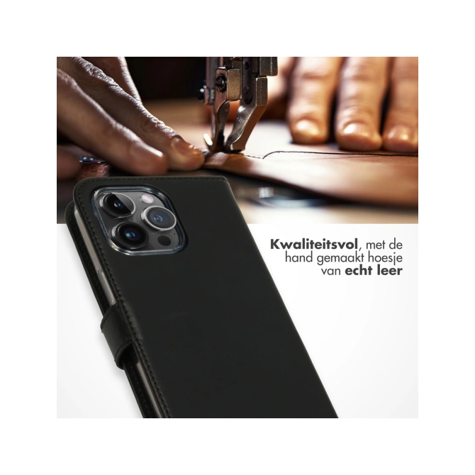 Selencia Echt Leren Bookcase Apple iPhone 15 Pro Max - Zwart