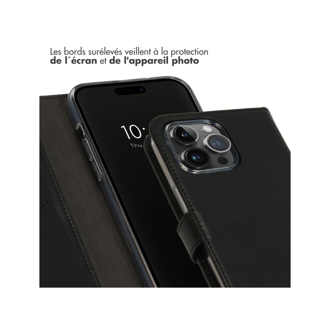 Selencia Echt Leren Bookcase Apple iPhone 15 Pro Max - Zwart