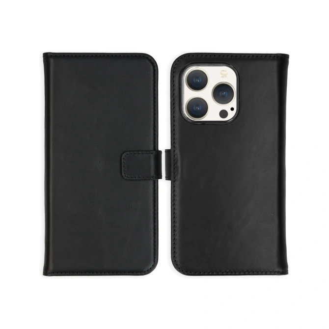 Selencia Echt Leren Bookcase Apple iPhone 15 Pro - Zwart