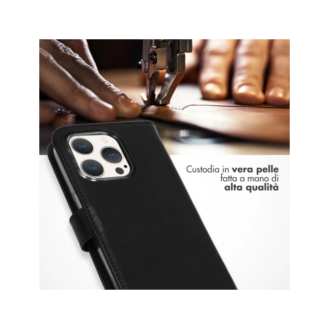 Selencia Echt Leren Bookcase Apple iPhone 15 Pro - Zwart