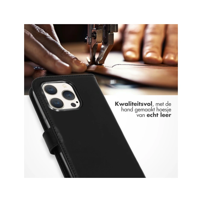 Selencia Echt Leren Bookcase Apple iPhone 15 Pro - Zwart
