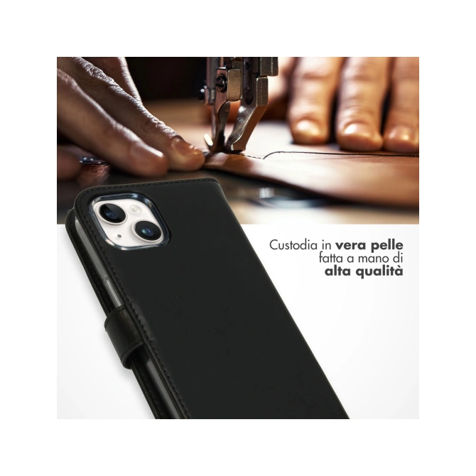 Selencia Echt Leren Bookcase Apple iPhone 15 - Zwart