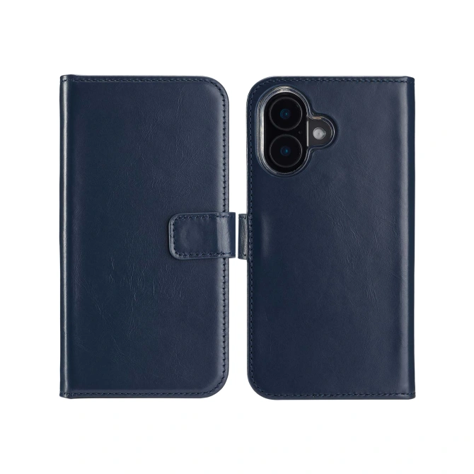 Selencia Echt Leren Bookcase Apple iPhone 16 - Blauw