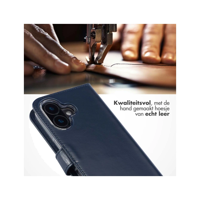 Selencia Echt Leren Bookcase Apple iPhone 16 - Blauw