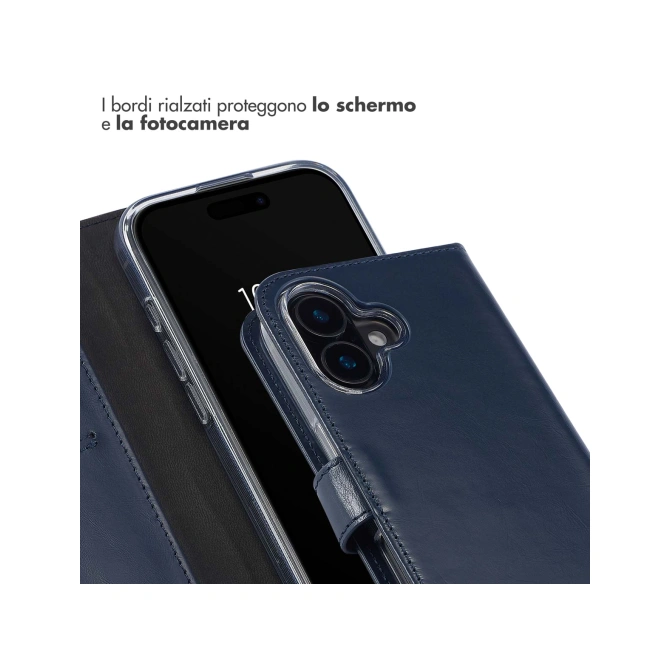 Selencia Echt Leren Bookcase Apple iPhone 16 - Blauw