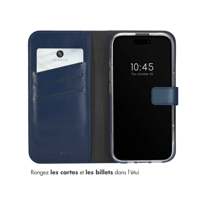 Selencia Echt Leren Bookcase Apple iPhone 16 - Blauw