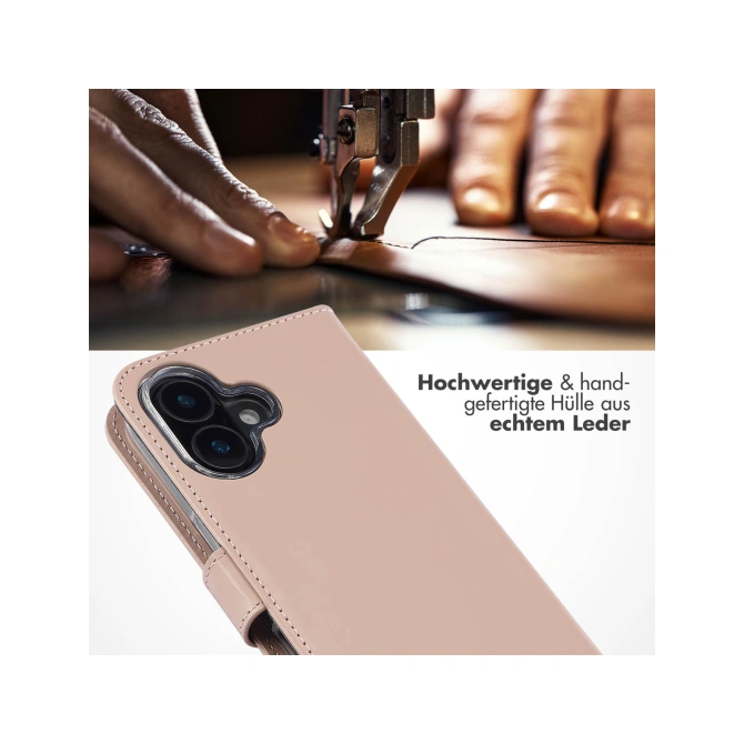 Selencia Echt Leren Bookcase Apple iPhone 16 - Dusty Pink