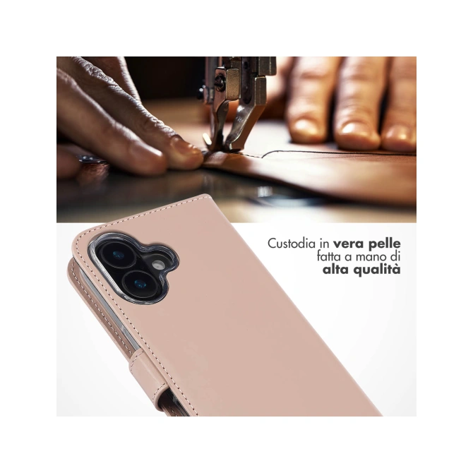 Selencia Echt Leren Bookcase Apple iPhone 16 - Dusty Pink