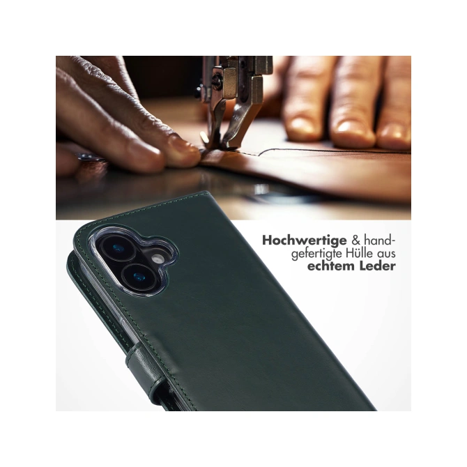 Selencia Echt Leren Bookcase Apple iPhone 16 - Groen