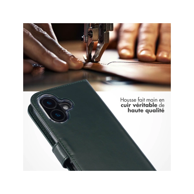 Selencia Echt Leren Bookcase Apple iPhone 16 - Groen