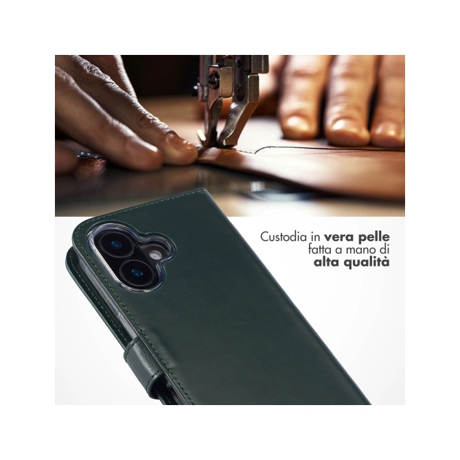Selencia Echt Leren Bookcase Apple iPhone 16 - Groen