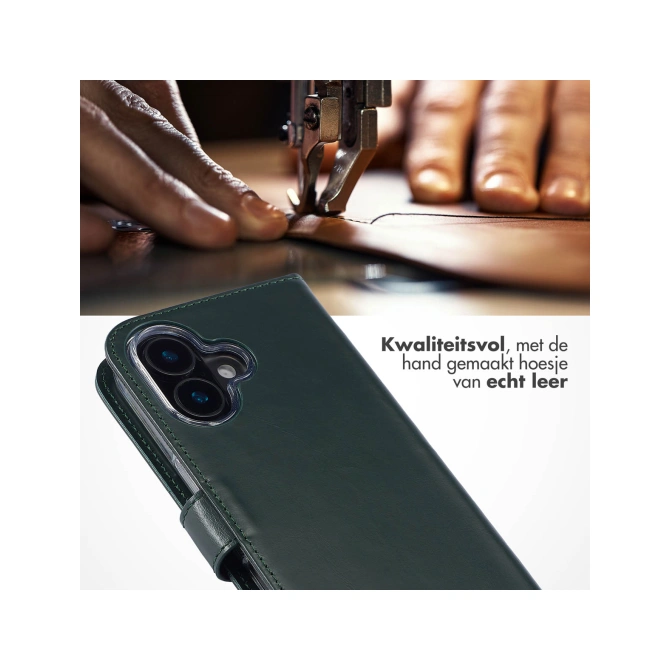 Selencia Echt Leren Bookcase Apple iPhone 16 - Groen