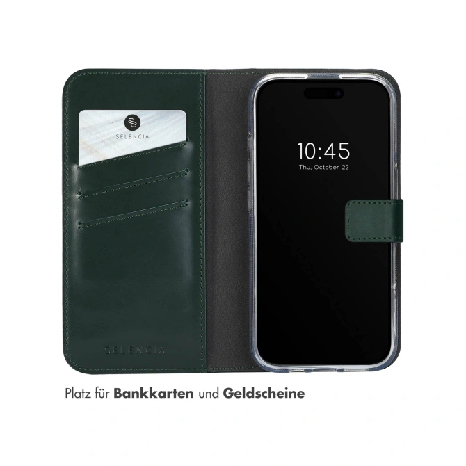 Selencia Echt Leren Bookcase Apple iPhone 16 - Groen