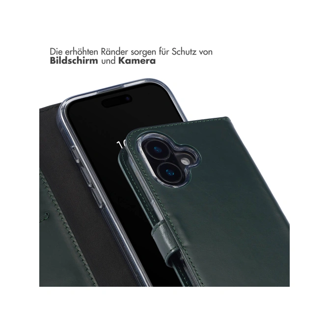 Selencia Echt Leren Bookcase Apple iPhone 16 - Groen