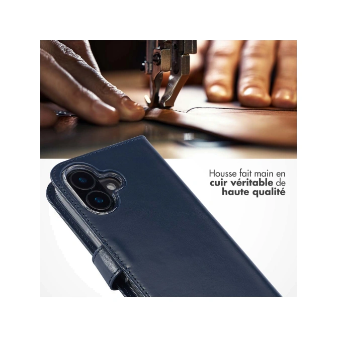 Selencia Echt Leren Bookcase Apple iPhone 16 Plus - Blauw