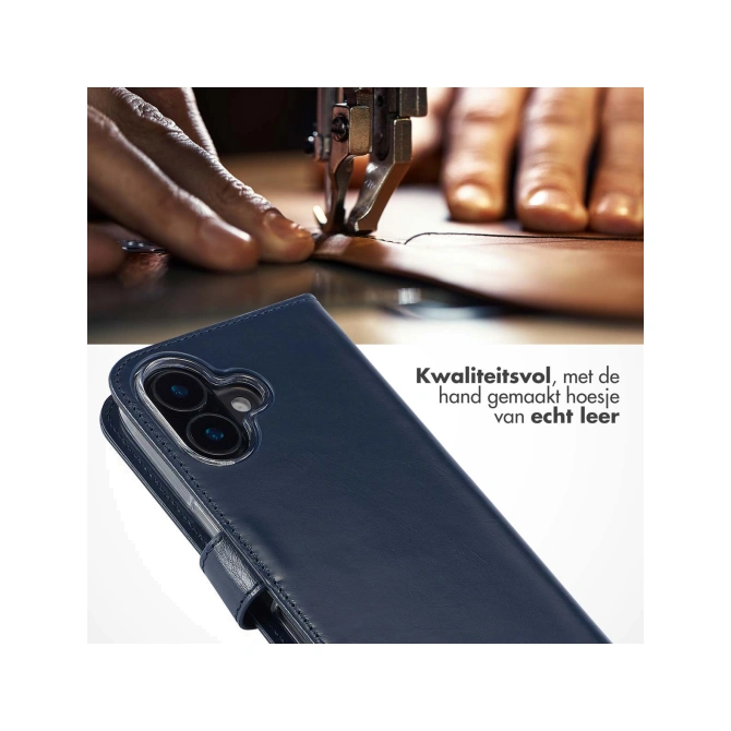 Selencia Echt Leren Bookcase Apple iPhone 16 Plus - Blauw