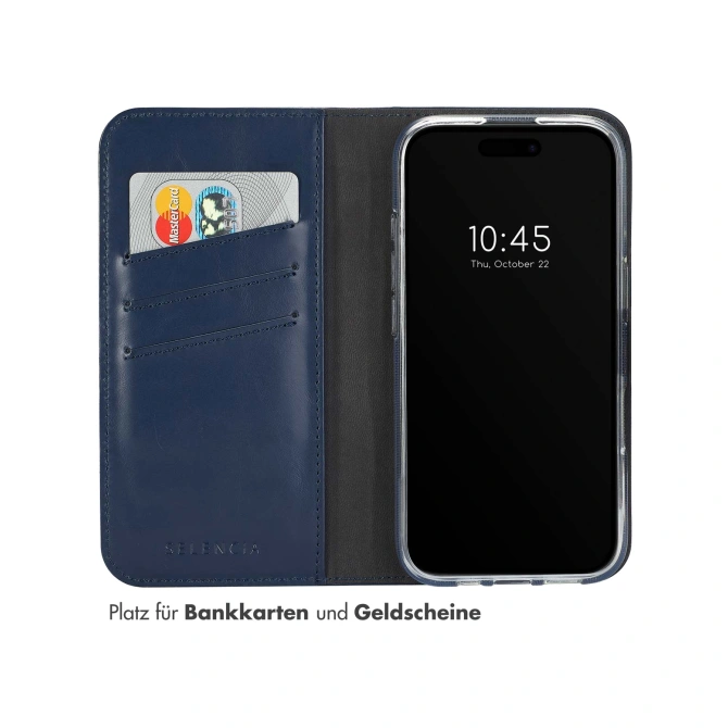 Selencia Echt Leren Bookcase Apple iPhone 16 Plus - Blauw