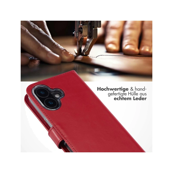 Selencia Echt Leren Bookcase Apple iPhone 16 Plus - Rood