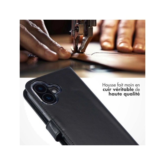 Selencia Echt Leren Bookcase Apple iPhone 16 Plus - Zwart