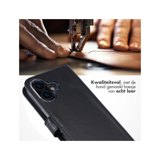 Selencia Echt Leren Bookcase Apple iPhone 16 Plus - Zwart