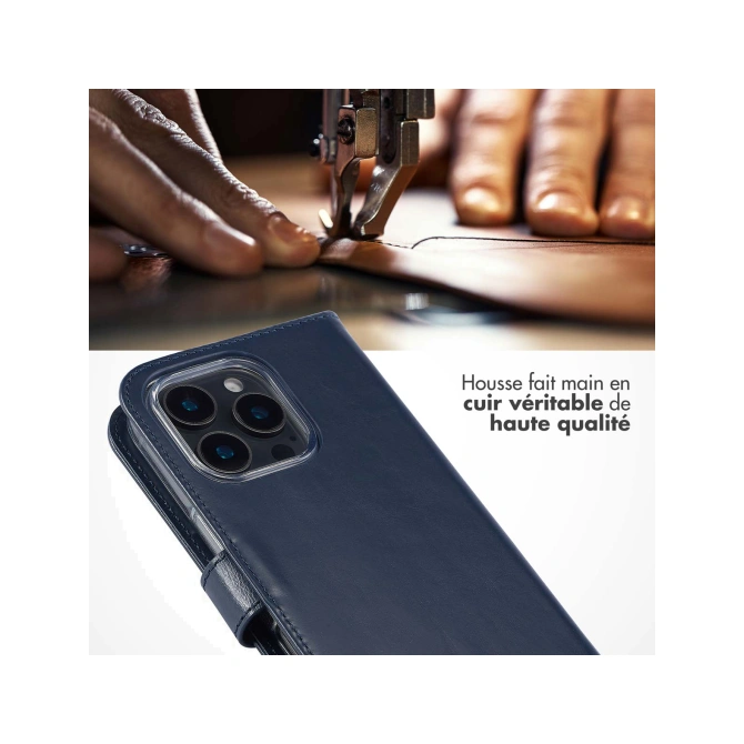 Selencia Echt Leren Bookcase Apple iPhone 16 Pro - Blauw