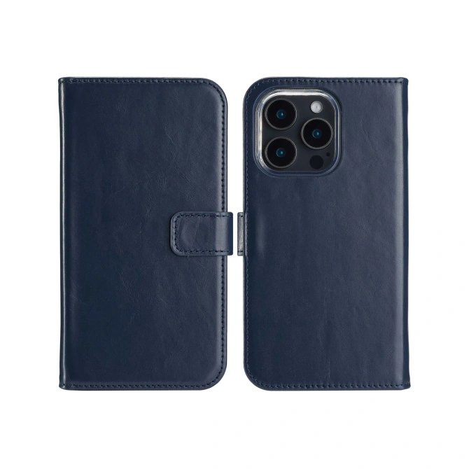 Selencia Echt Leren Bookcase Apple iPhone 16 Pro - Blauw