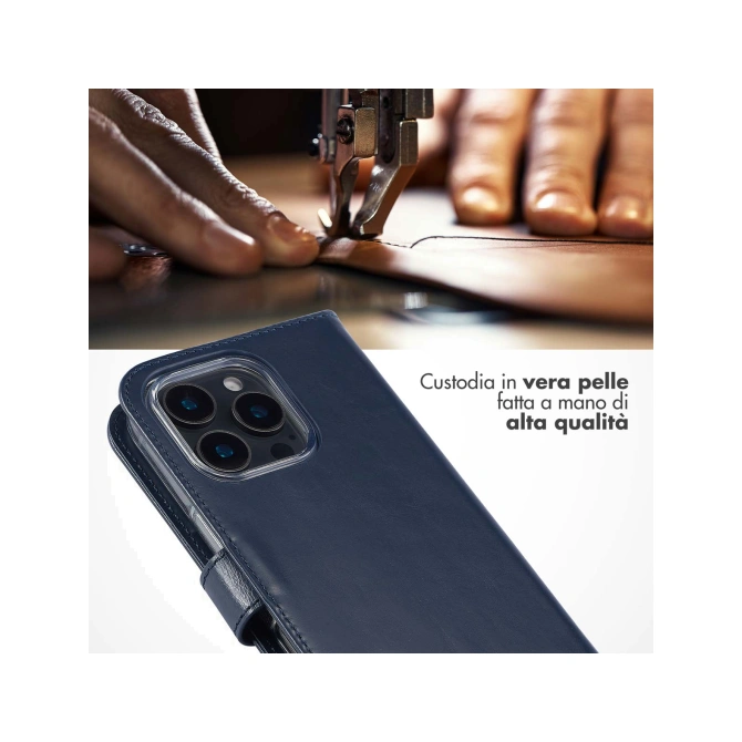 Selencia Echt Leren Bookcase Apple iPhone 16 Pro - Blauw