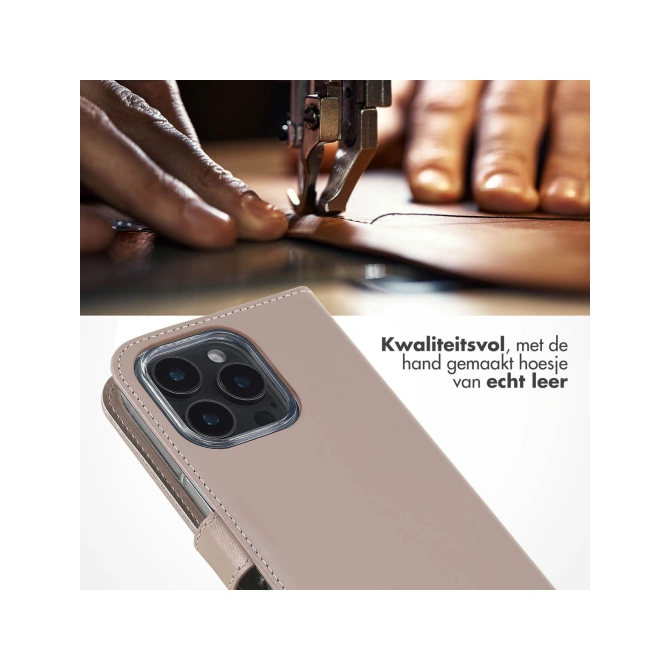 Selencia Echt Leren Bookcase Apple iPhone 16 Pro - Dusty Pink