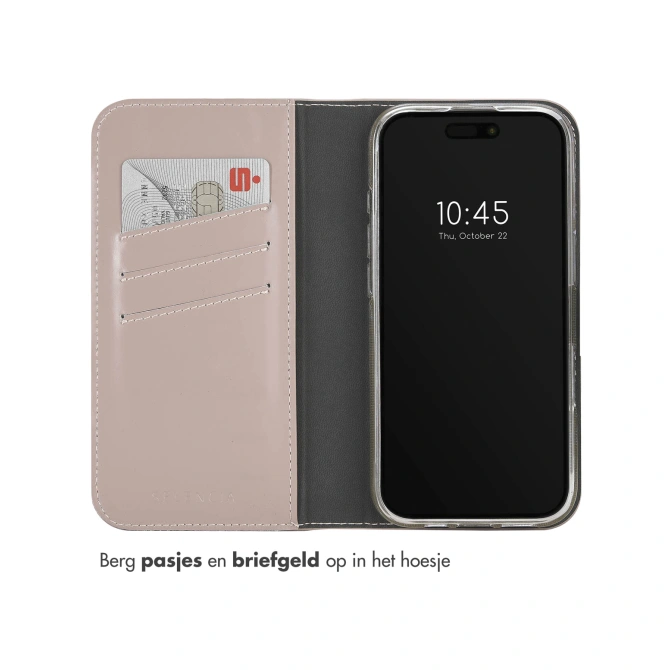 Selencia Echt Leren Bookcase Apple iPhone 16 Pro - Dusty Pink