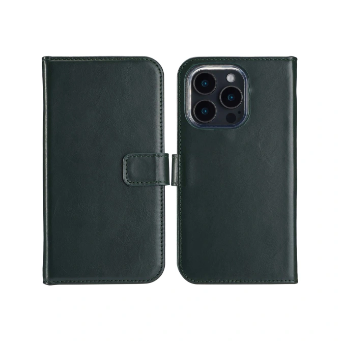 Selencia Echt Leren Bookcase Apple iPhone 16 Pro - Groen