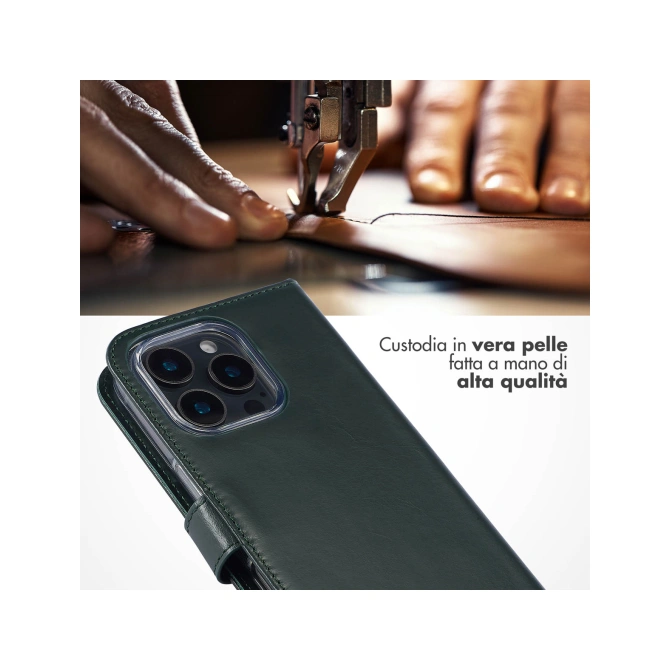 Selencia Echt Leren Bookcase Apple iPhone 16 Pro - Groen