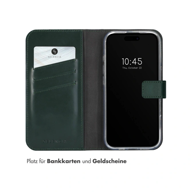 Selencia Echt Leren Bookcase Apple iPhone 16 Pro - Groen