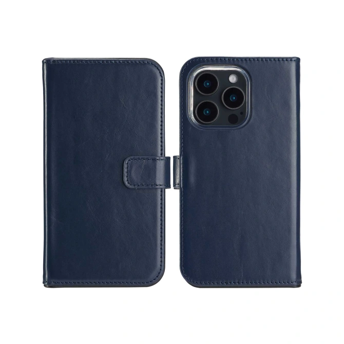 Selencia Echt Leren Bookcase Apple iPhone 16 Pro Max - Blauw