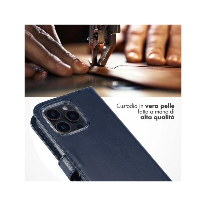 Selencia Echt Leren Bookcase Apple iPhone 16 Pro Max - Blauw