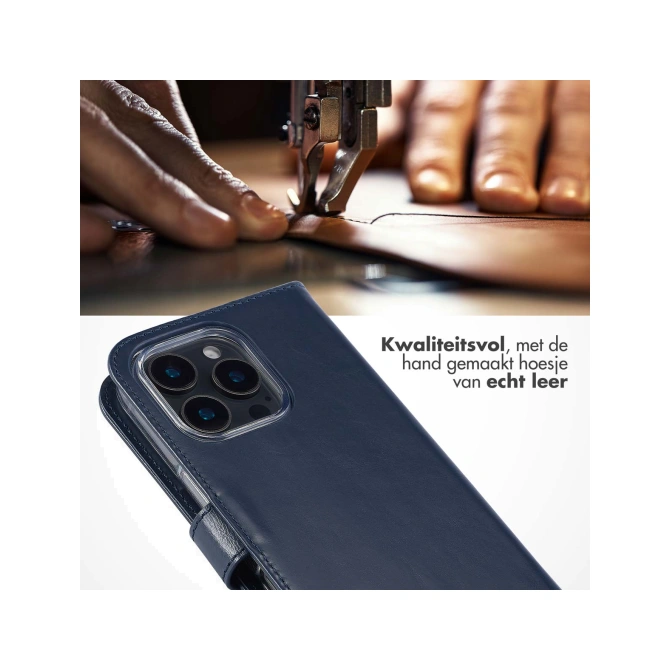 Selencia Echt Leren Bookcase Apple iPhone 16 Pro Max - Blauw